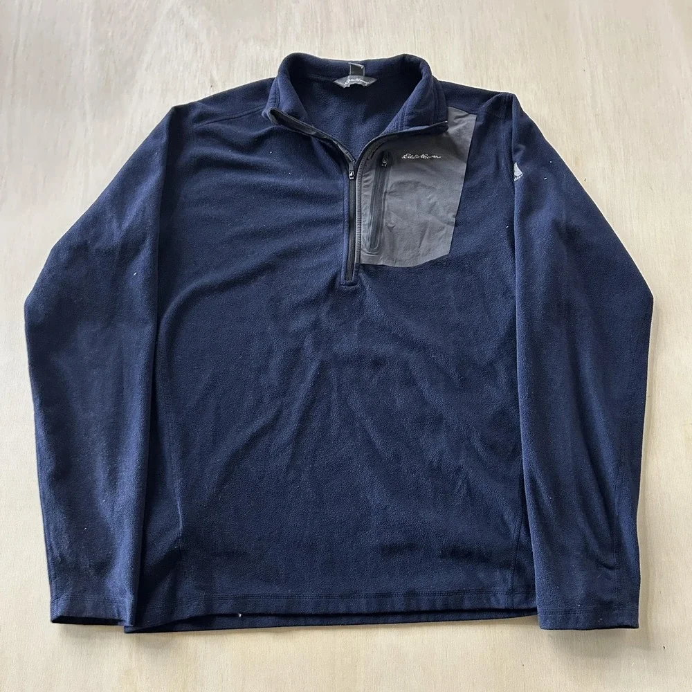 Eddie Bauer First Ascent Sweater Mens LT Blue 1/4 Zip Fleece Pullover‎ Outdoor